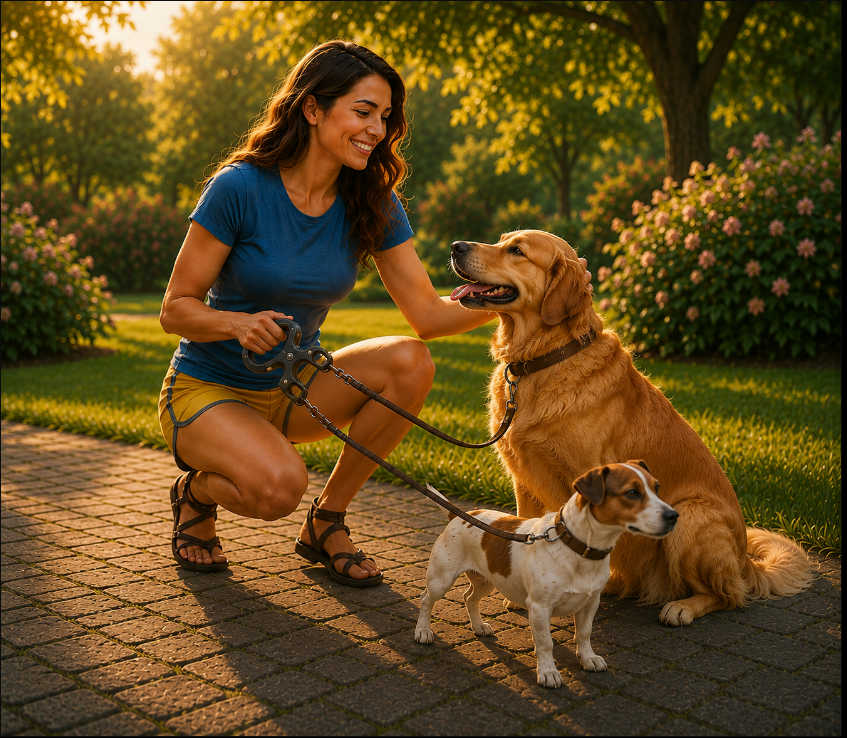 Tutora interagindo com dois cães — LinkDog